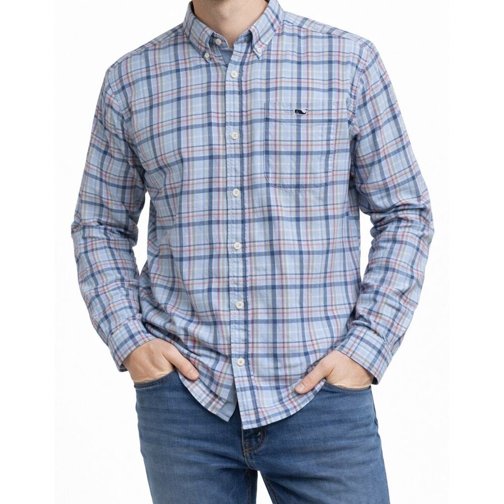 Vineyard Vines Classic Fit Tucker Plaid Button-Down Shirt Blue Red White Men's S